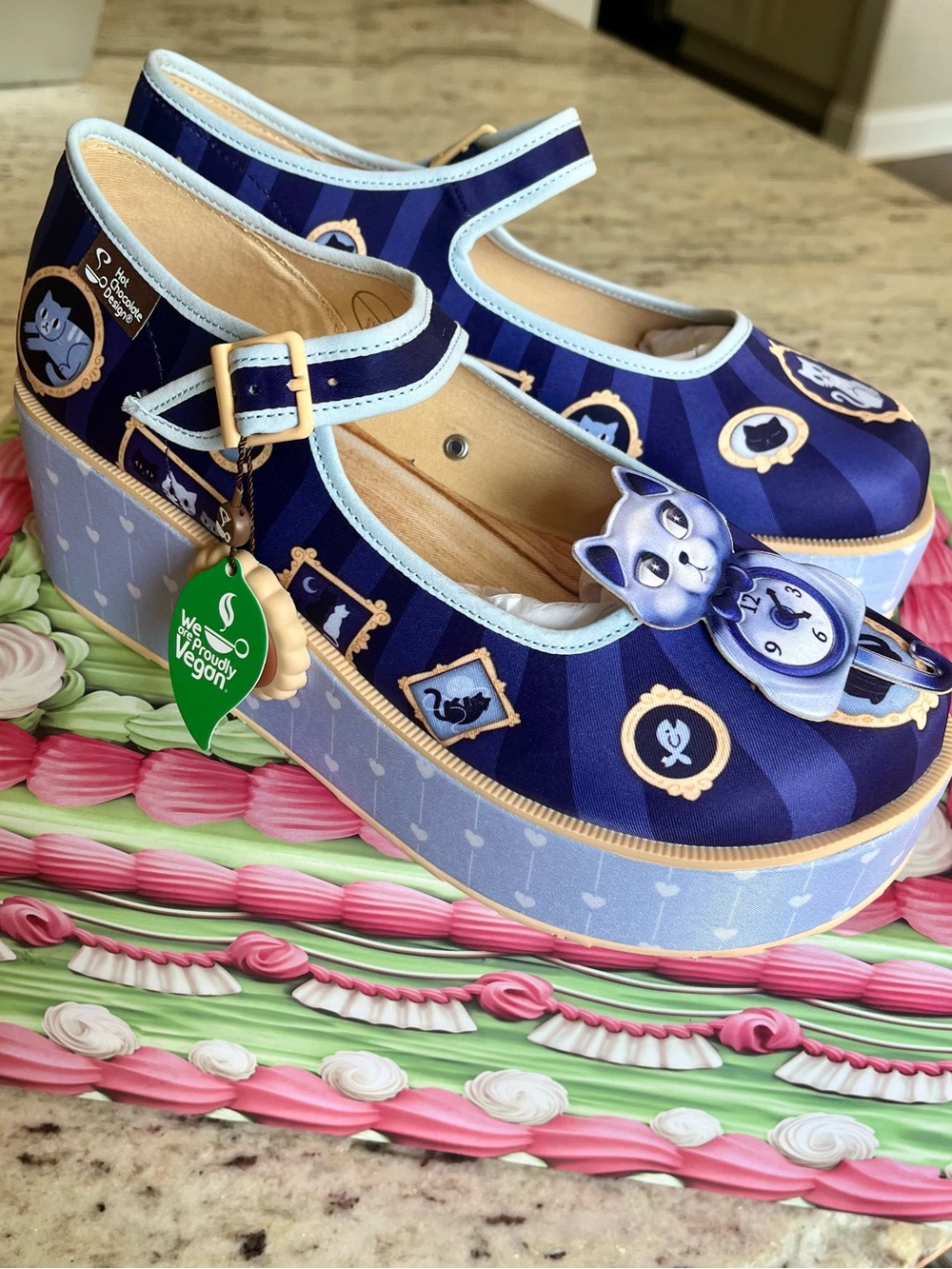 BNWT Hot Chocolate Design Purrfect Time Kitsch Kitty platform Mary Janes